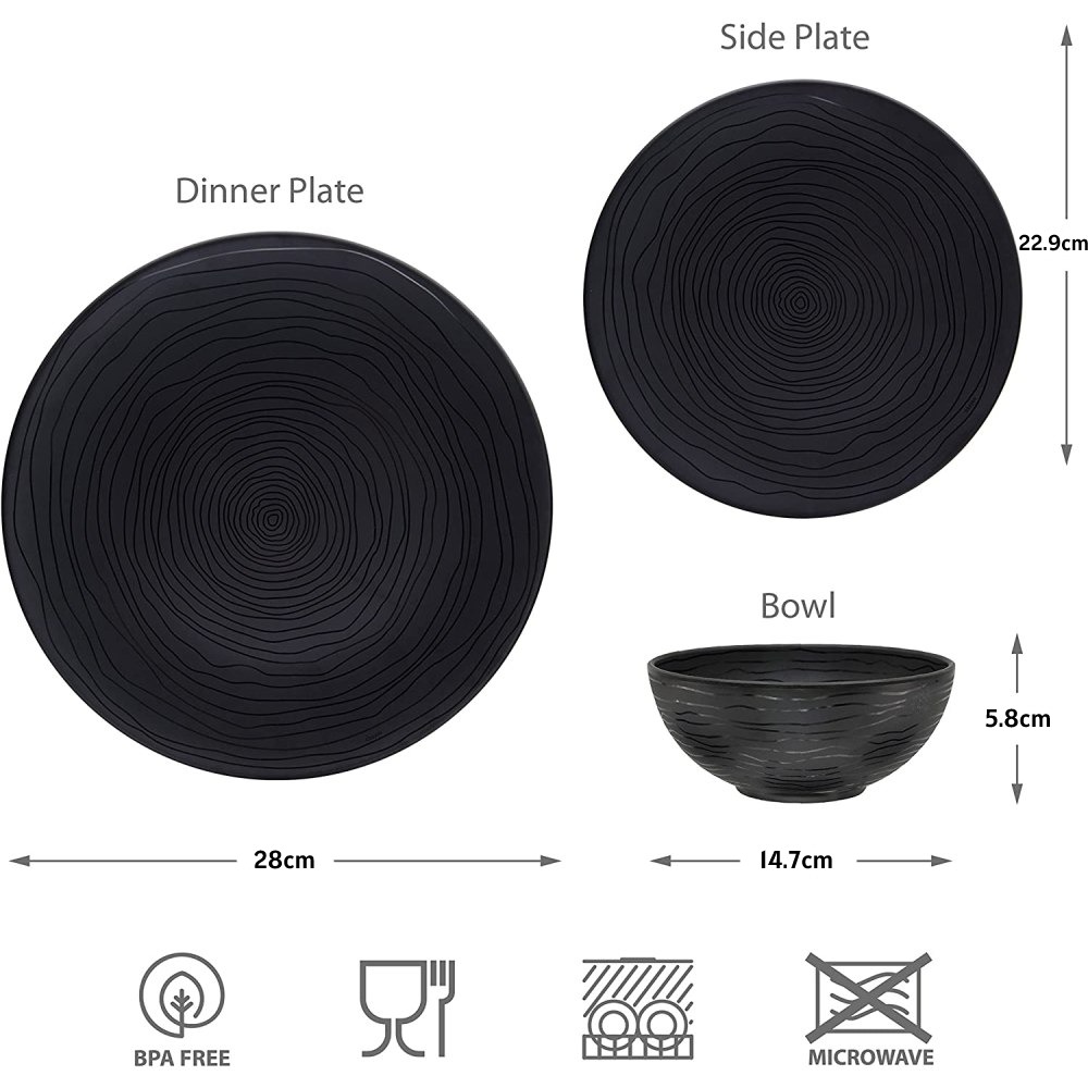 Reusable Plastic Dinnerware Set (Organica Black): image 5